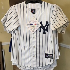 Kids White and Blue Striped Baseball Jersey